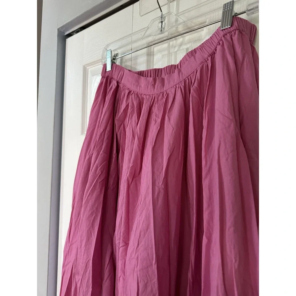 Free People Lowen Midi Skirt Sugar Magnolia Pink Pleated Billowy A-line Sz L